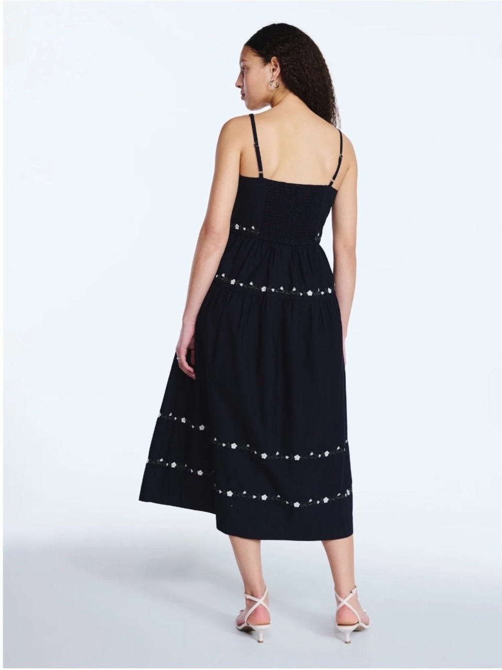 NWT! Free Assembly Floral Embroidered Midi Dress in Deepest Navy. Small. - Picture 3 of 7